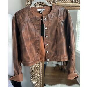 RE/DONE Leather-Like Brown Tailored Seam Cropped Jacket Small NEW NWT